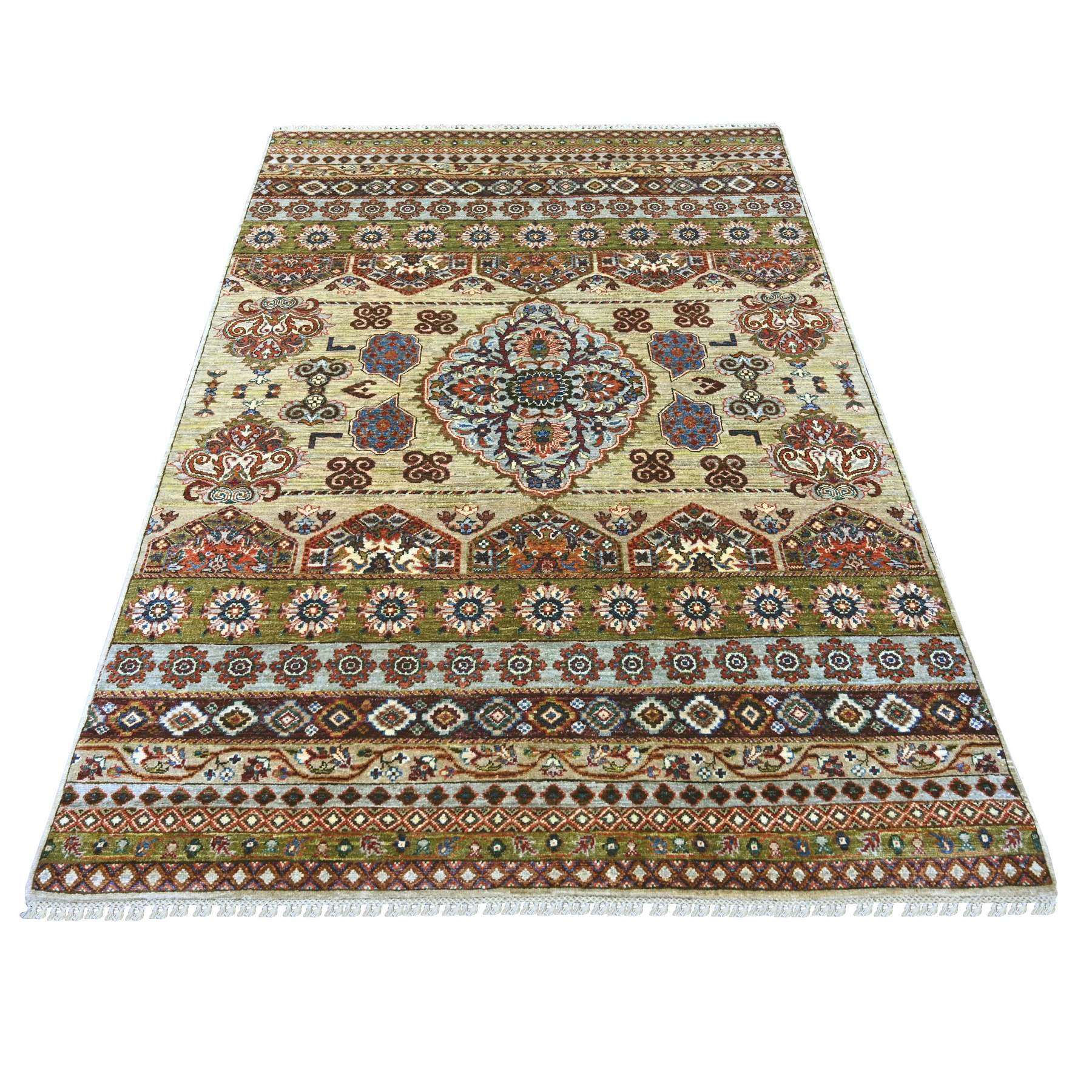 5'x7' Light Brown, Afghan Super Kazak with Khorjin Design, Hand Knotted, Vegetable Dyes, Pure Wool, Oriental Rug 